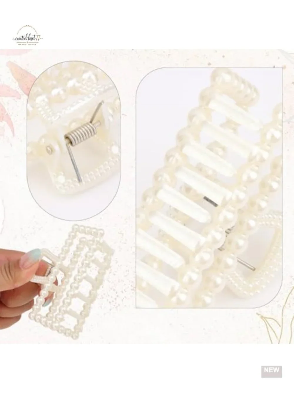 6PCS Pearl Hair Claw Clips Set - Non-Slip Strong Hold Bridesmaid Hair